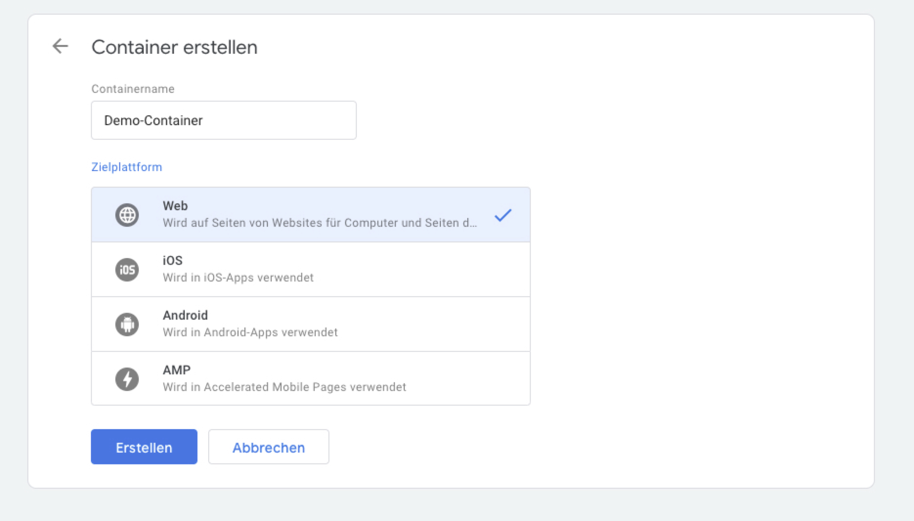 Google Tag Manager – Container erstellen